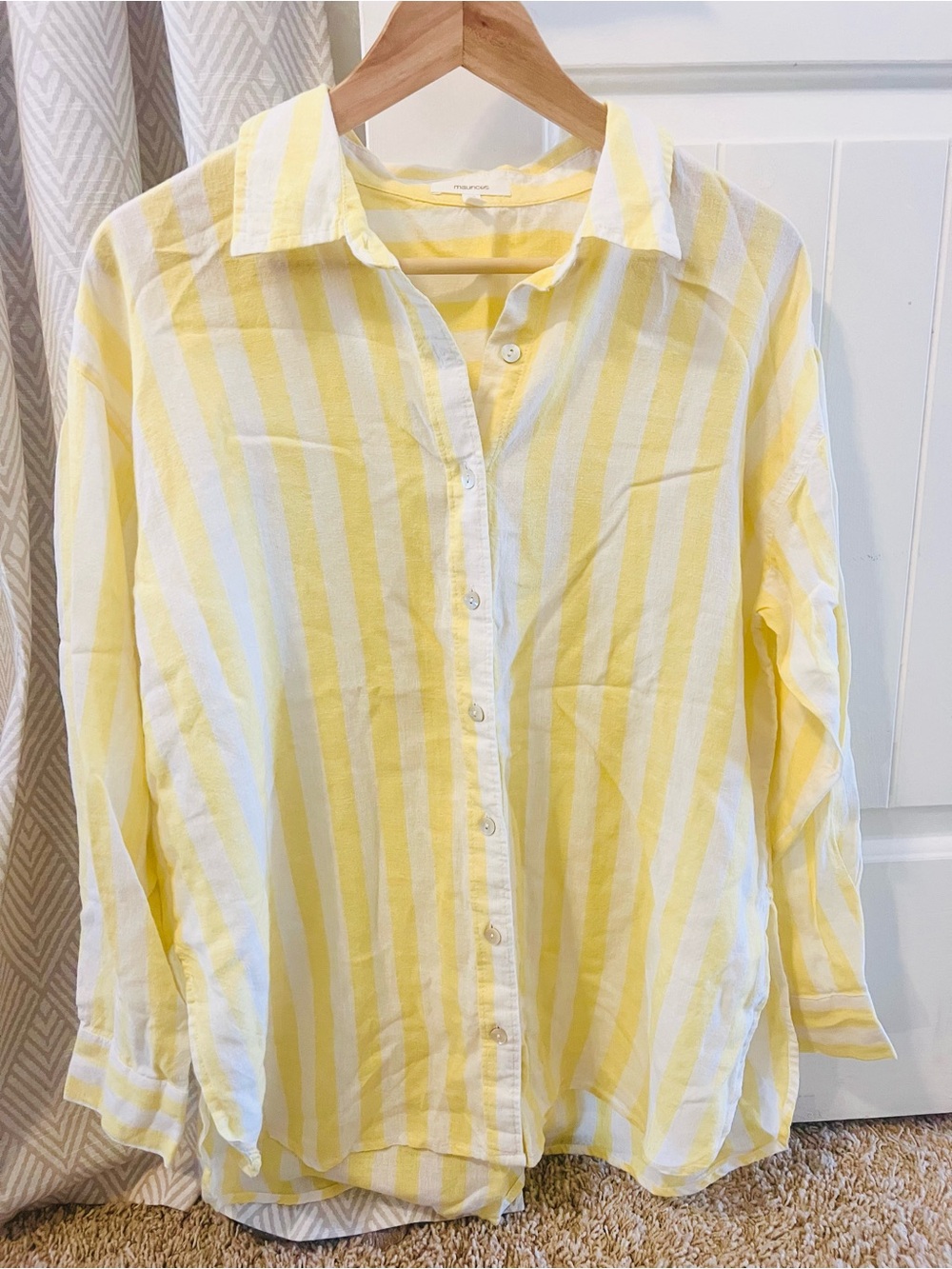 Lightweight Linen Yellow & White Striped Button-Up Shirt Maurice’s Small